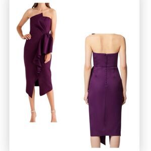 Elliatt Reception Strapless Ruffle Midi Dress in Purple NWT Size S $170